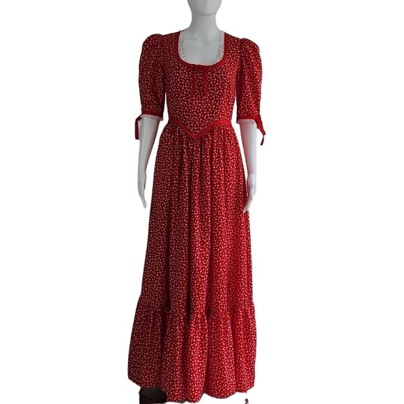 Cottagecore Ribbon Bows & Hearts Maxi Dress Size Small - Picture 13 of 13